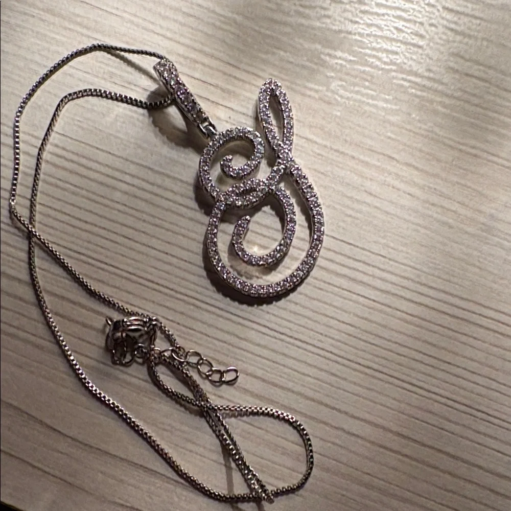 Stainless Steel and Crystal Initial “S” necklace, adjustable - Picture 1 of 6